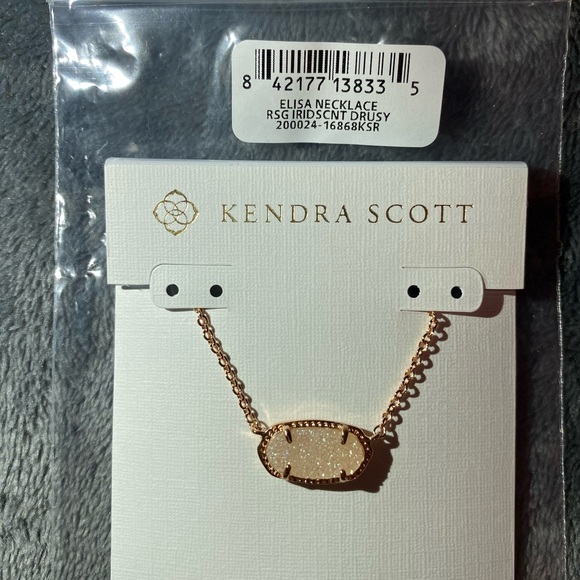 🔥 Kendra Scott Elisa Rose Gold Pendant Necklace in Iridescent Drusy 15” Chain - Picture 4 of 6